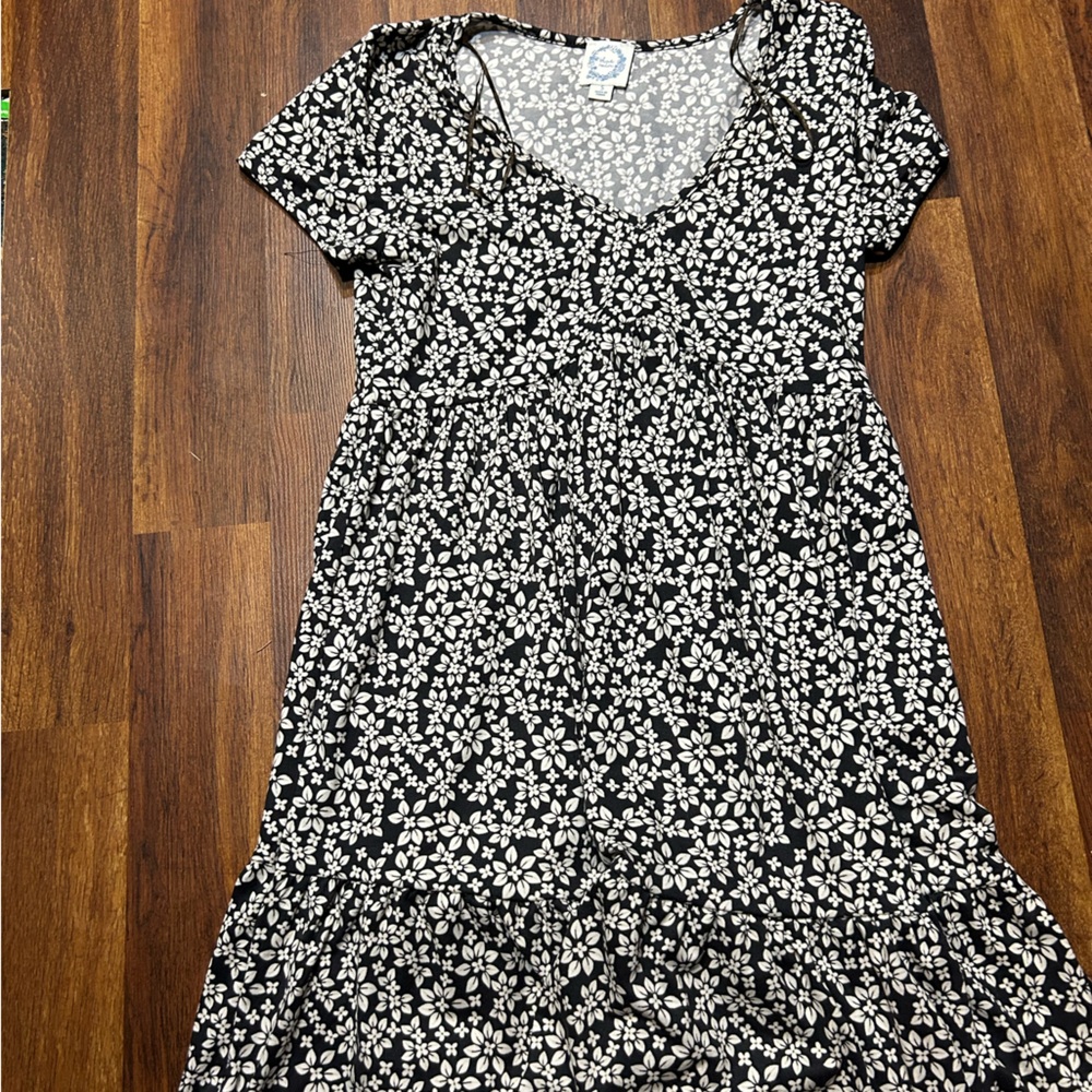 Blue Rain Black and White Floral Midi Dress